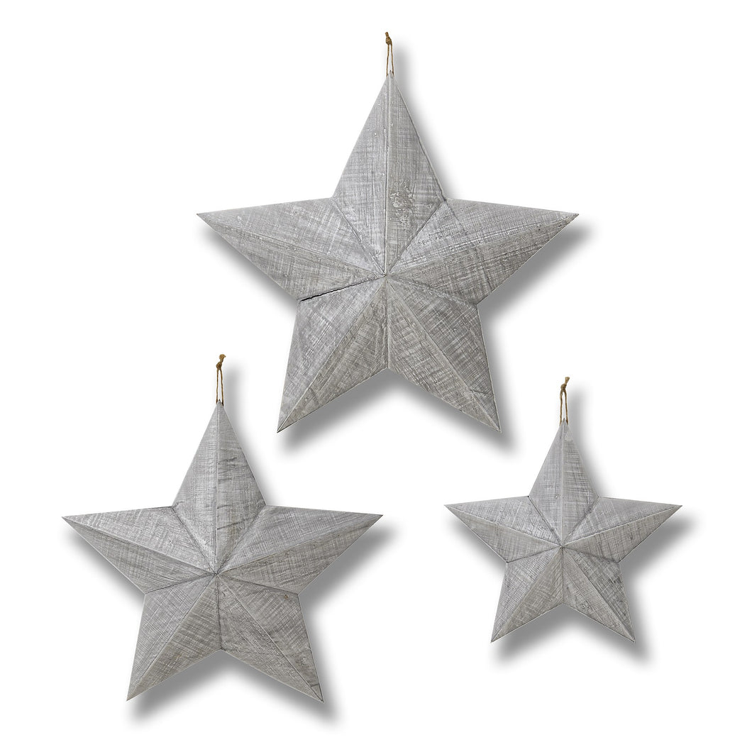 Set of 3 Wooden Grey Hanging Stars