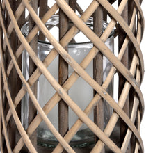 Load image into Gallery viewer, Large Wicker Indoor Outdoor Lantern with Glass Hurricane
