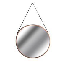 Load image into Gallery viewer, Industrial Copper Rimmed Round Hanging Wall Mirror With Black Strap
