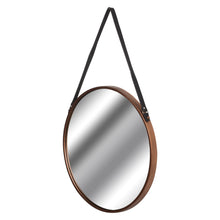 Load image into Gallery viewer, Industrial Copper Rimmed Round Hanging Wall Mirror With Black Strap
