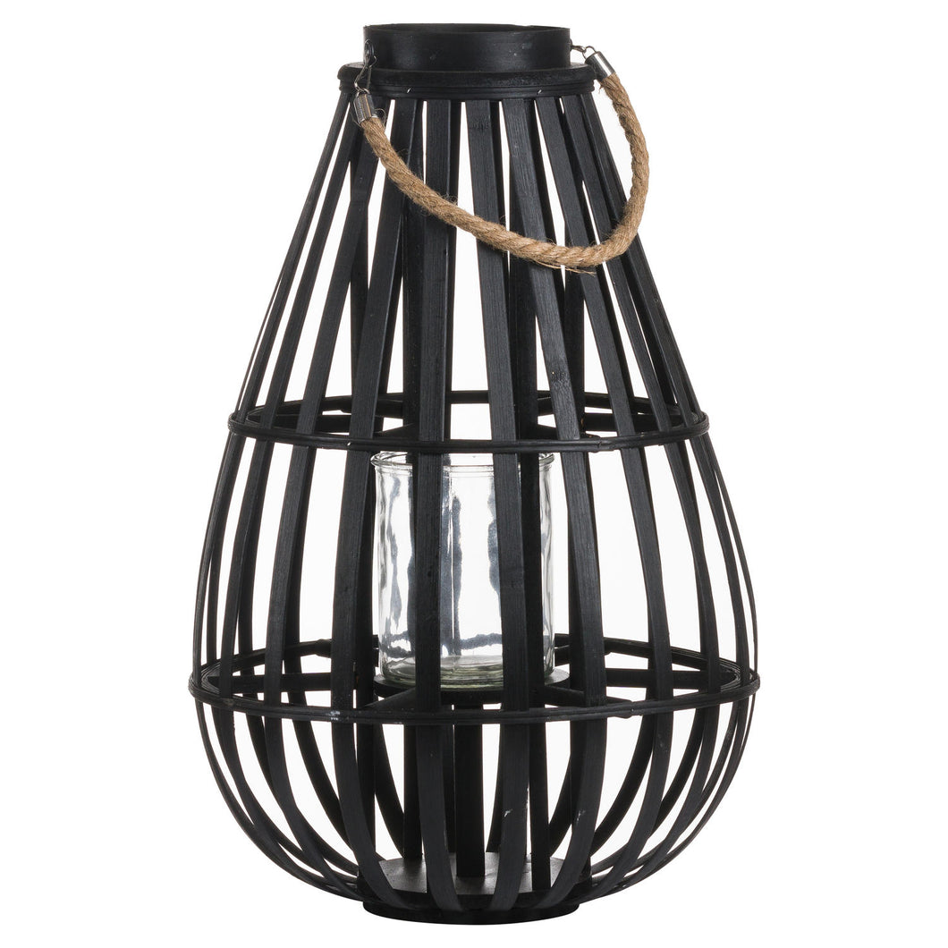 Medium Black Domed Rattan Garden Lantern Light