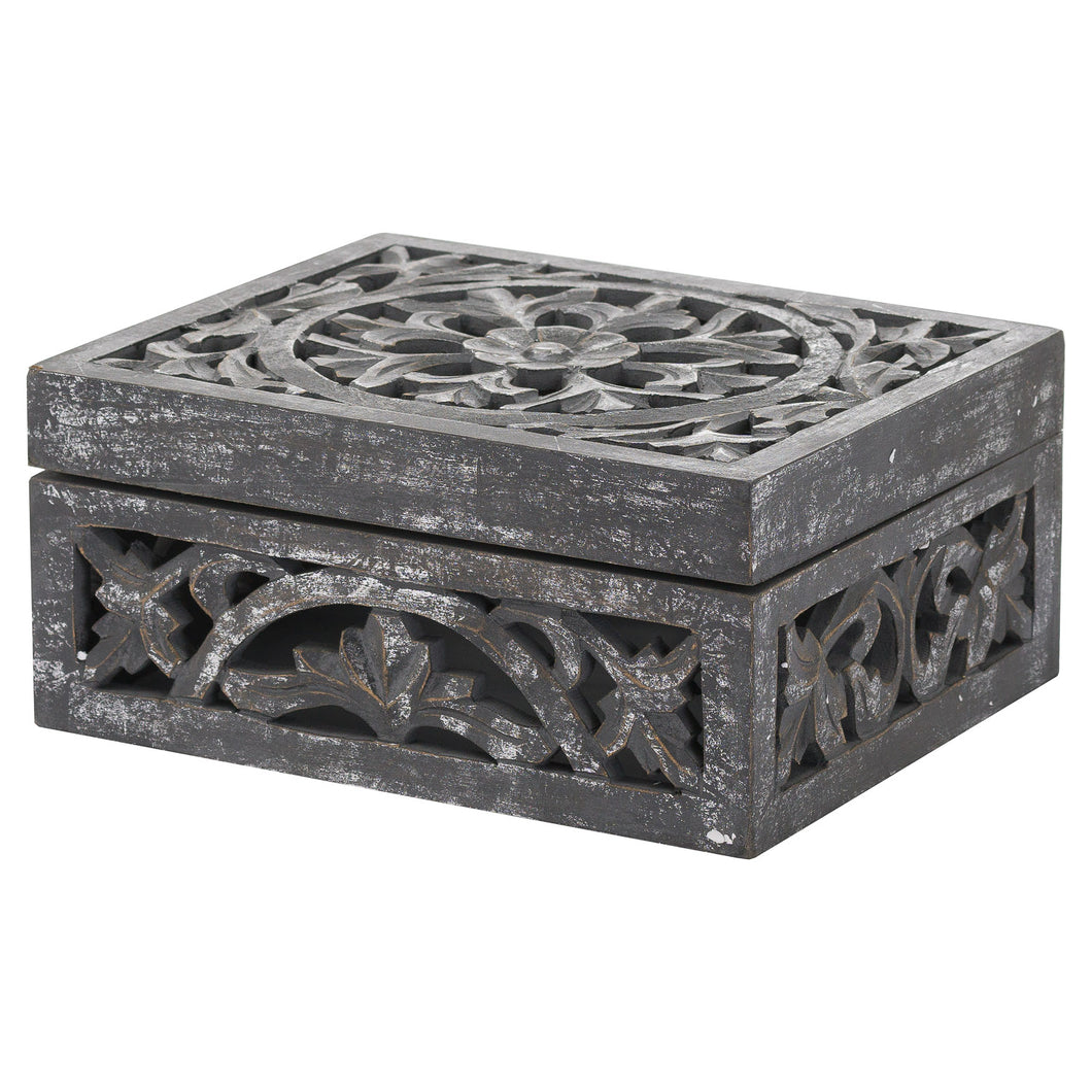 Lustro Carved Antique Metallic Wooden Box