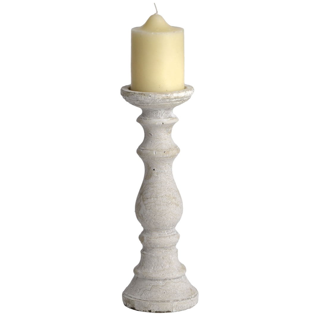 Antique White Stone Effect Medium Candle Holder